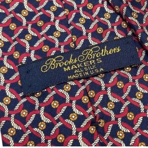 VTG Brooks Brothers Makers Silk Tie Geometric Ropes‎ Flowers Red Blue USA Made
